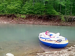 Masturbating At The Creek In A Raft