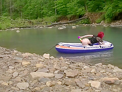 Masturbating At The Creek In A Raft