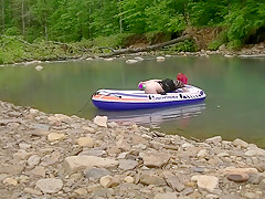 Masturbating At The Creek In A Raft