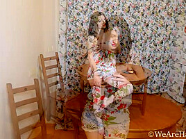 Milasha strips naked on her table after some pizza - WeAreHairy
