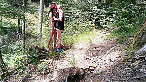 Milf Woman With Big Tits Jerking Fat Dick In The Woods