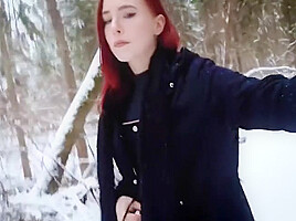 Molly Redwolf - Fucked A Naked Bitch In The Winter Forest Cum In Her Mouth