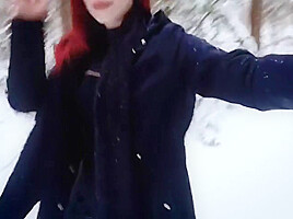 Molly Redwolf - Fucked A Naked Bitch In The Winter Forest Cum In Her Mouth
