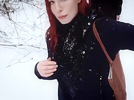 Molly Redwolf - Fucked A Naked Bitch In The Winter Forest Cum In Her Mouth
