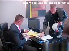 Motor Bike Courier in Leathers has his way with Suited Businessman