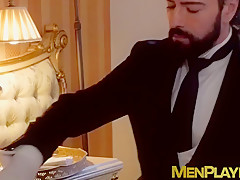 Muscle businessman Pierce Paris pounding his butler after BJ