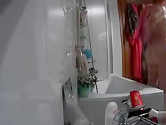 My chubby gets caught on tape showering