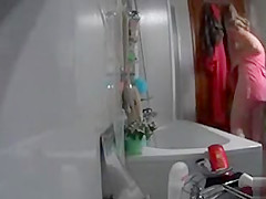 My chubby gets caught on tape showering