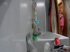 My chubby gets caught on tape showering