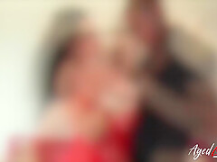 OLDNANNY Busty mature woman in red lingerie exposes her pussy