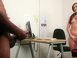 Office secretary babe leads black cock to cum