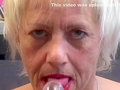 Old Blonde Lady From Germany Having A Great Time With Her Glass Dong