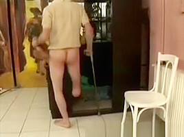 Old Legless Musician Disgraces Skinny Brunette teen 18+
