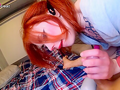 Oral Creampie For Tiny Redhead In Fishnet Tights, Cumshot