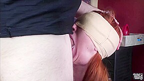 Oral slave gagging on her masters dick
