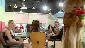 Party babes teased by stripper at the office