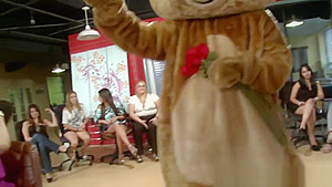 Party babes teased by stripper at the office