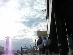 Peep under a hot miniskirt on a street