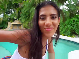 Petite Latina teen 18+ Victoria Valencia Rides Cock Outside