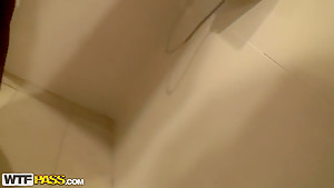 Petite pale slut Dana gets nailed in toilet