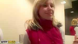 Petite pale slut Dana gets nailed in toilet