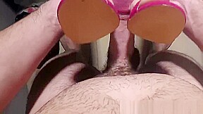 Pink toes footjob