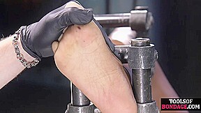 Poor BDSM Ebony babe feet whipped by rough CMNF master