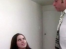 Pretty teen 18+ brunette gets called into the principals office