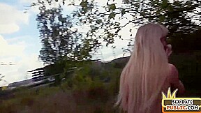 Public European babe pussyfucked outdoor by her sex date