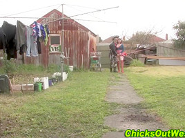 Real amateur fingered outdoors