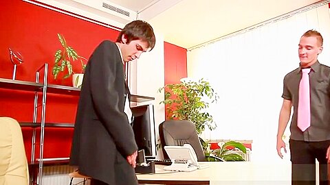 Real twink mouth spermed in office