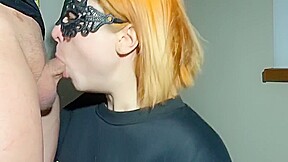 Redhead Girl Gives Blowjob And Gets Cum On Her Face