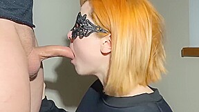Redhead Girl Gives Blowjob And Gets Cum On Her Face