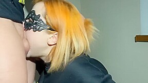 Redhead Girl Gives Blowjob And Gets Cum On Her Face