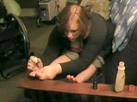 Riley - Thick paraplegic putting on nylons and transfering