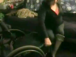 Riley - Thick paraplegic putting on nylons and transfering