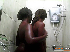 Romantic african couple lesbian shower makeout