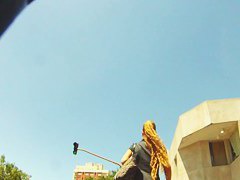 Runner blonde brunette underskirt video