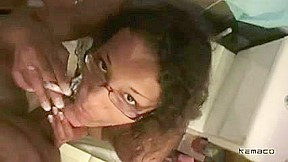 Sexy Arab babe sucks cock and gets facial in bathroom