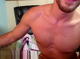Sexy Tan Boy Toy Enjoys His Muscular Body Until He Cums On Himself