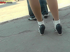 Sexy body color pantyhose amaze in upskirt video