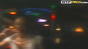 Sexy girl Logan is doing a deep blowjob in the night club