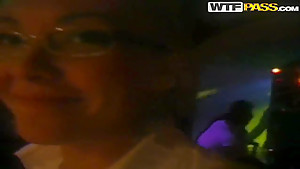 Sexy girl Logan is doing a deep blowjob in the night club
