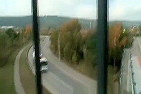 Sexy redhead chick sucks cock on the road