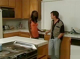 Sexy teen 18+ Ebony from DateBlackMilfs(dot)com sucks dick and kitchen fuck