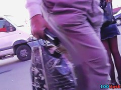 Sexy upskirt arse in darksome hose