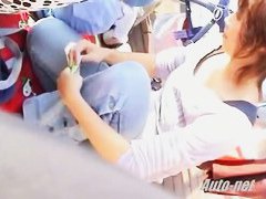 Skinny Asian sweetie lets a peek down her blouse