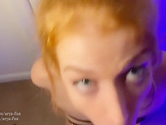 Skinny Redhead Sucks Dick With Hands Tied Behind Back