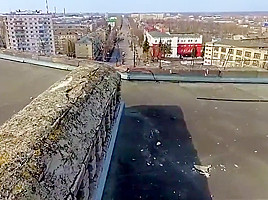 Skinny Russian fucked on the roof of a residential building in public porn