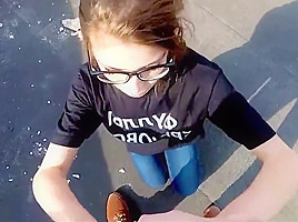Skinny Russian fucked on the roof of a residential building in public porn